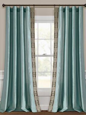 4 panels / LushDecor/Dusty Blue Faux Silk Border Trim 52x84 retail &150  panel